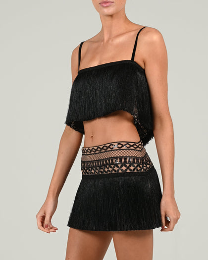 Raya Low Waist Skirt in Black with Bespoke Lining