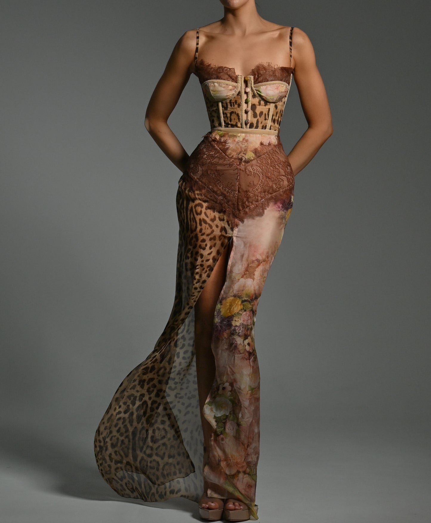 Dolce Maxi Dress in Rose And Leopard Silk