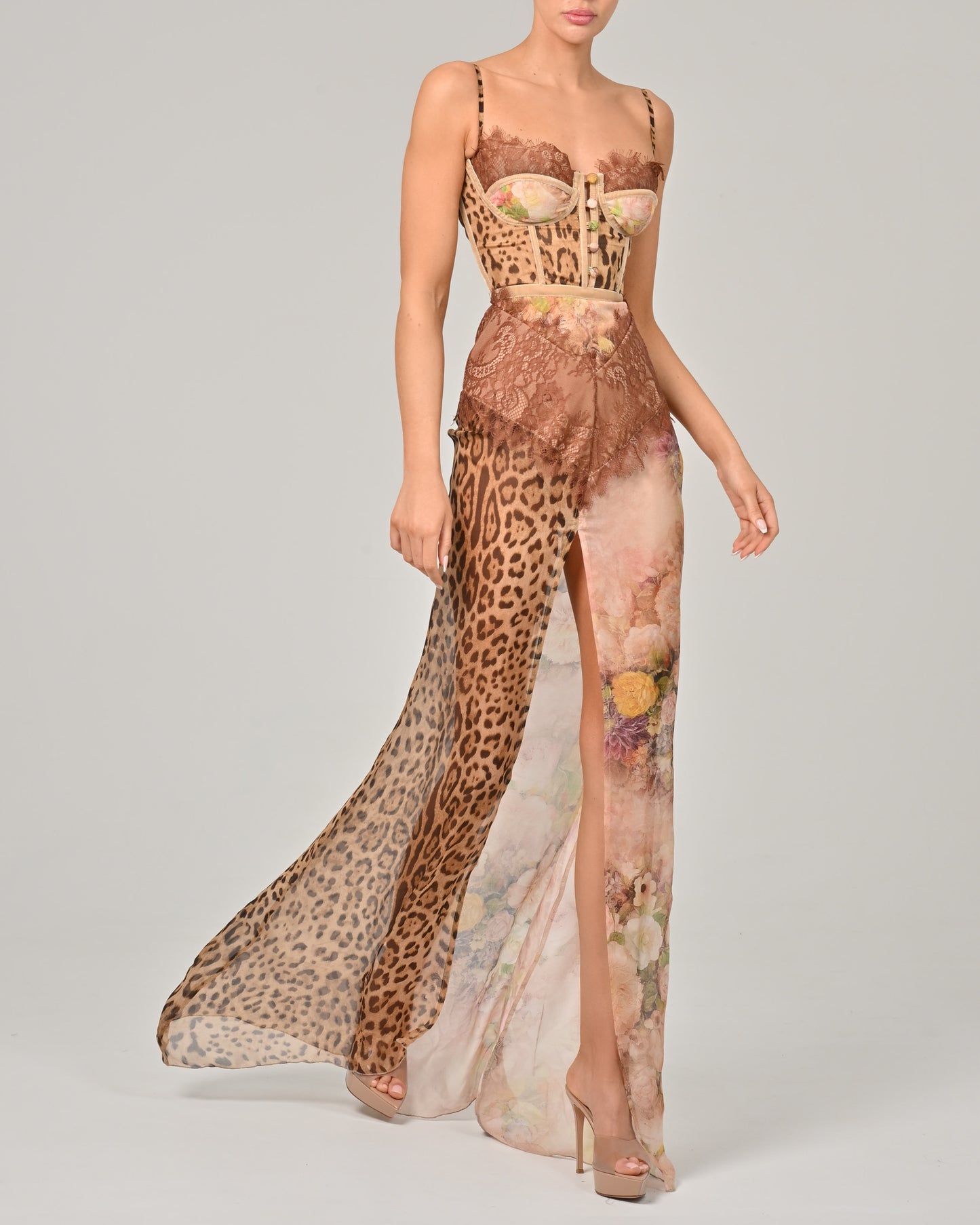 Dolce Maxi Dress in Rose And Leopard Silk