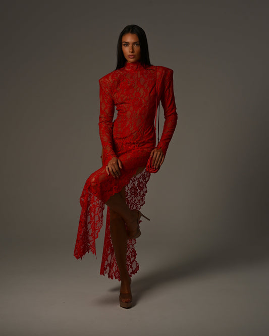 Gardinia Maxi Dress in Red Lace