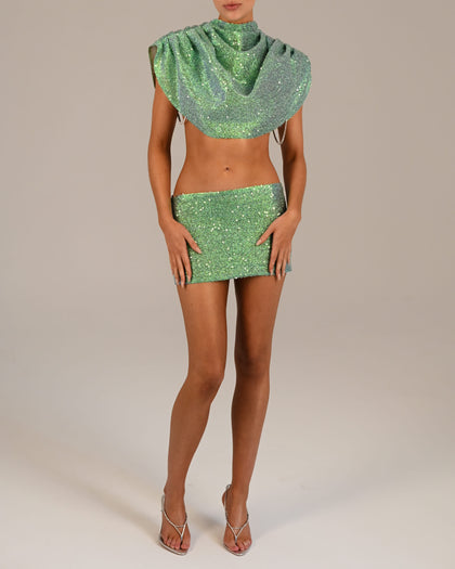 Antonia Low Waist Skirt in Sea Shimmer