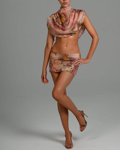 Antonia Low Waist Skirt in Rose Silk