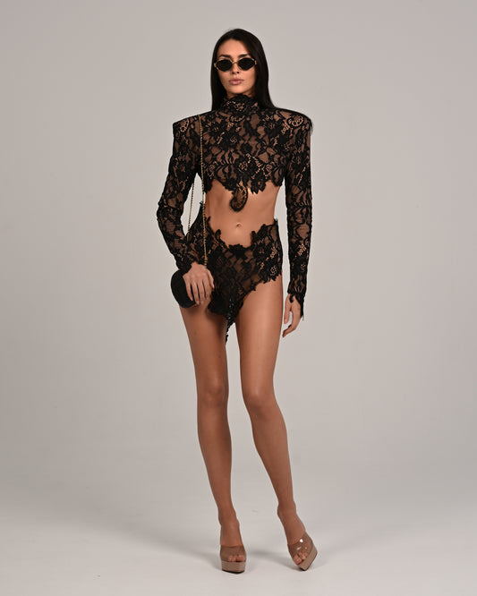 Gardinia Top & Shorts in Black Lace