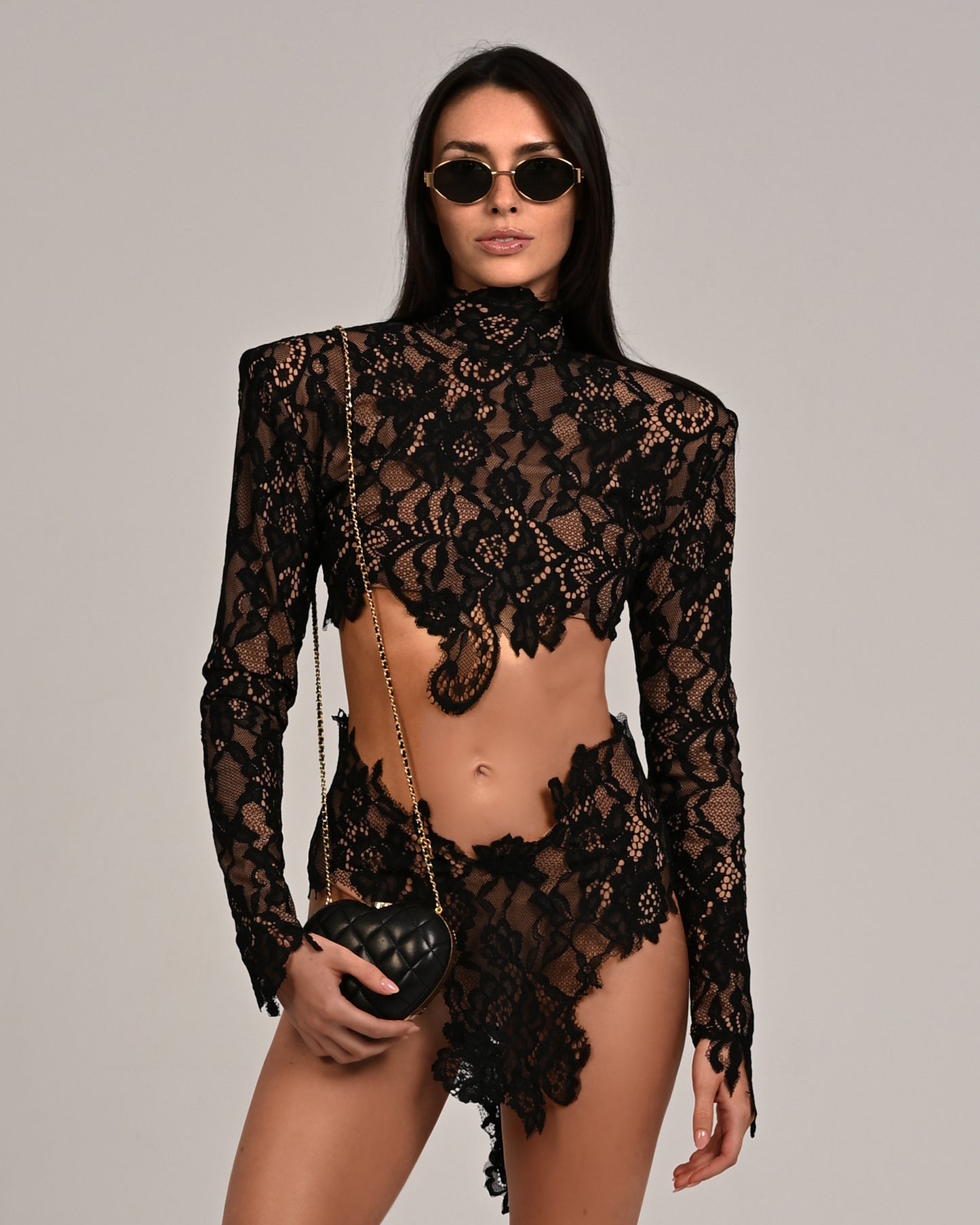 Gardinia Top & Shorts in Black Lace