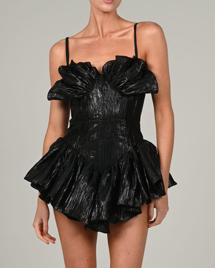 Dolce Playsuit in Black Crinkle Ready To Ship