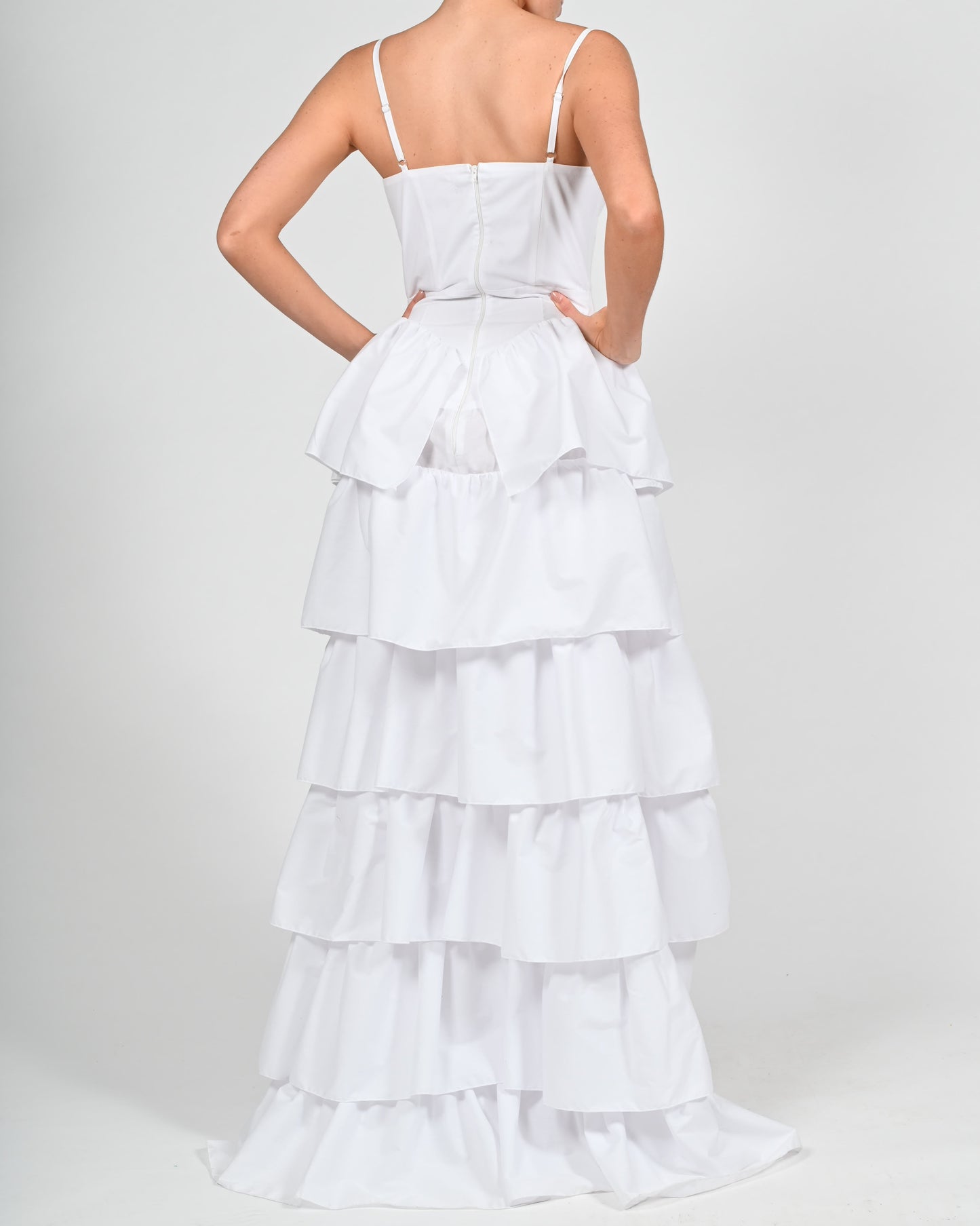 Dolce Frill Dress in White Poplin