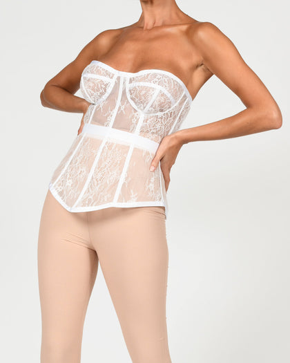 Evangeline Corset in White Lace Ready To Ship