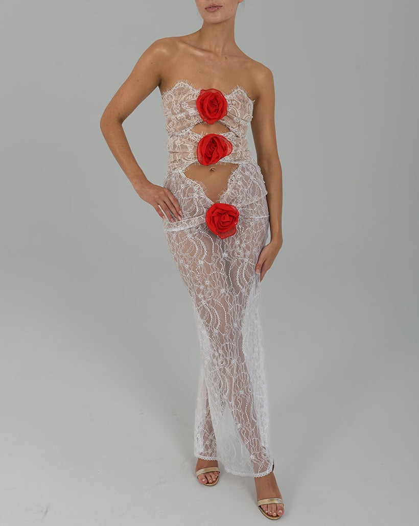 Sophie Maxi Dress in White with Bespoke Lining