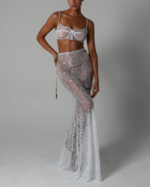 Francesca Maxi Skirt Set in White Lace with Bespoke Lining