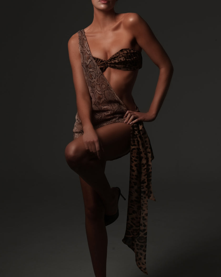 Silvia Drape Mini Dress in Safari