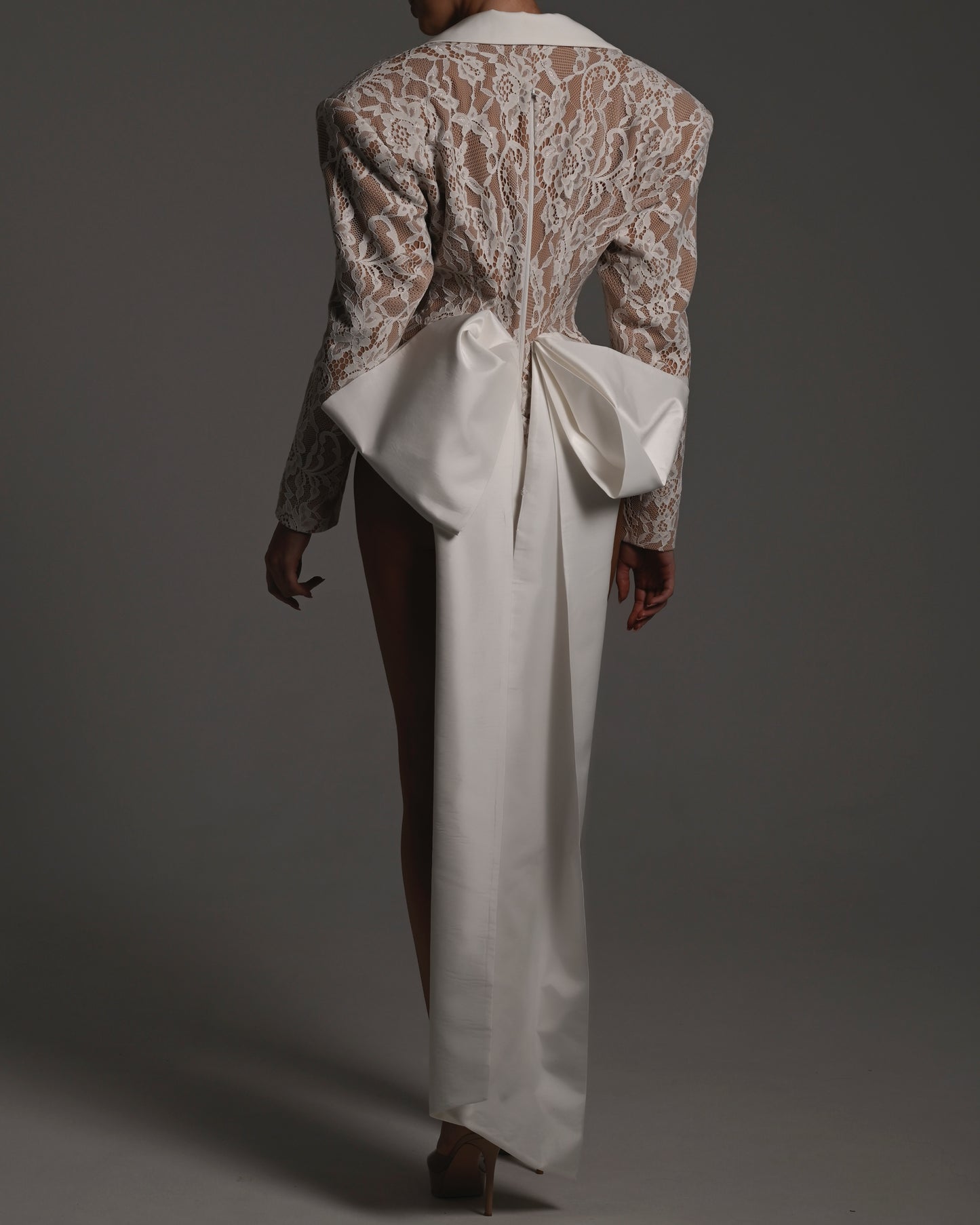 Rika Bow Romper in Ivory Lace