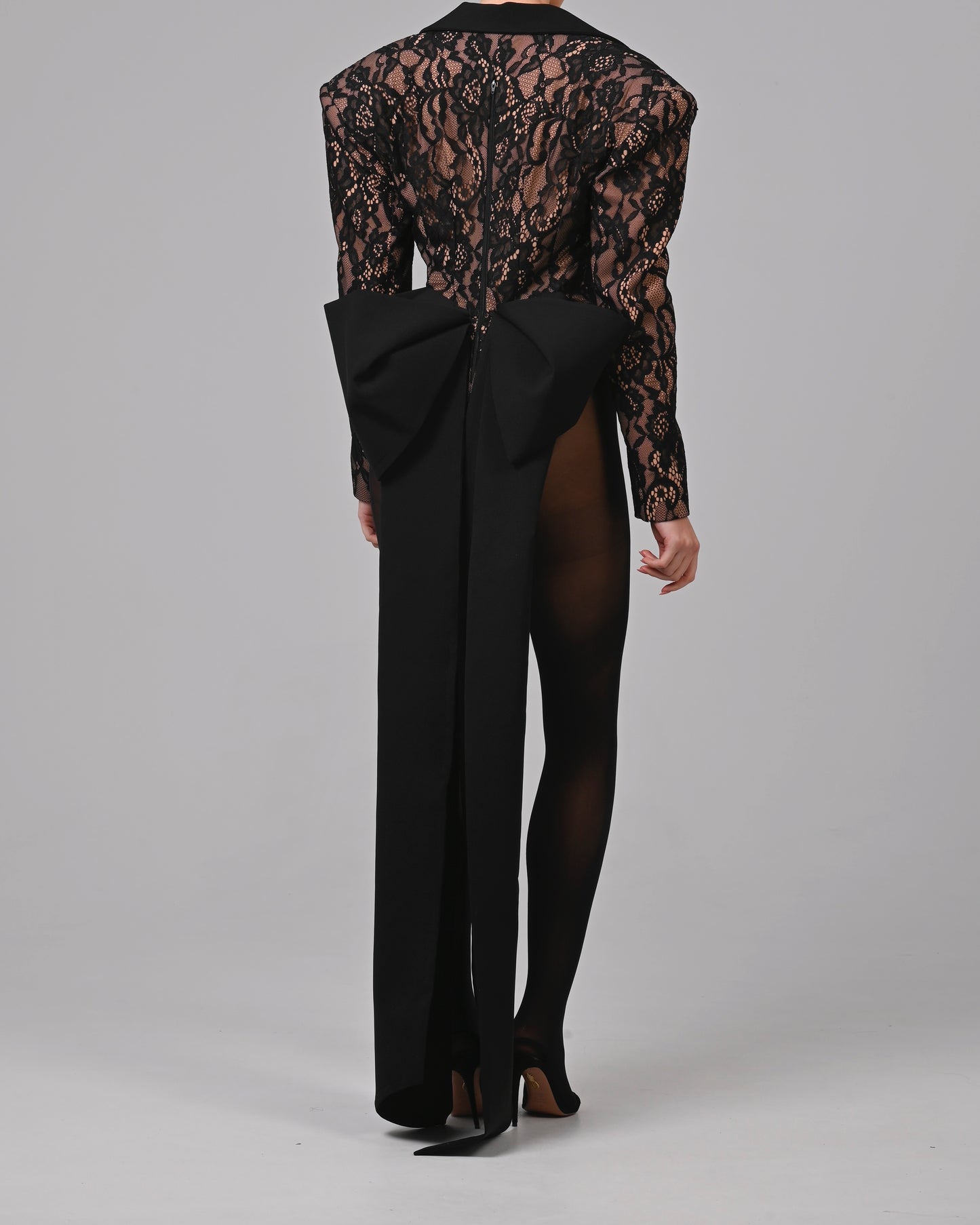 Rika Bow Romper in Black Lace