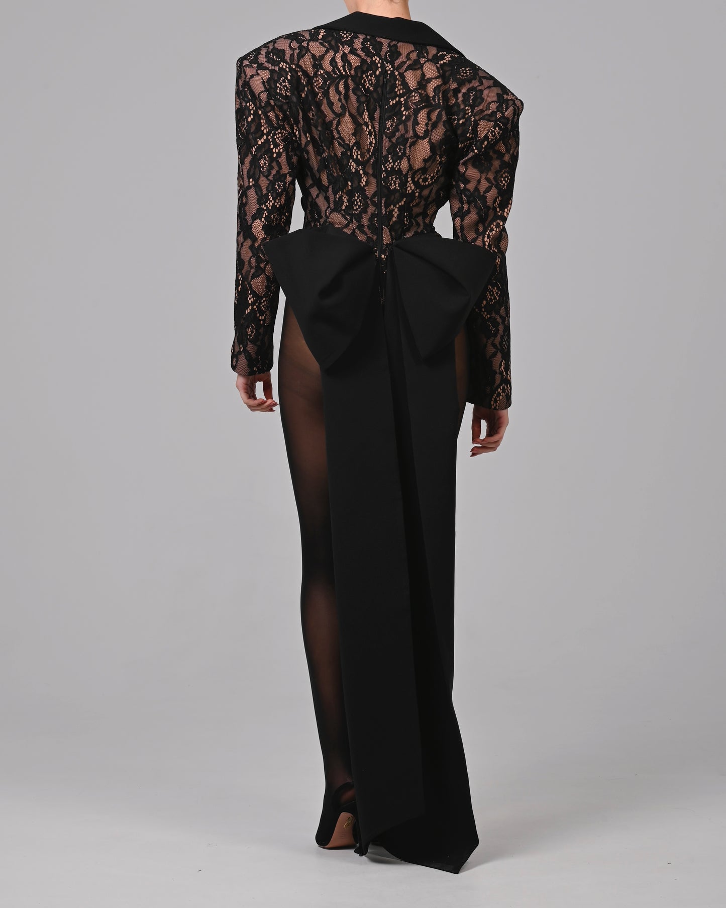 Rika Bow Romper in Black Lace