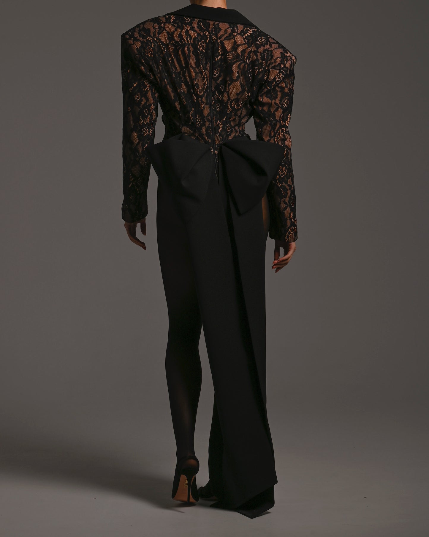 Rika Bow Romper in Black Lace