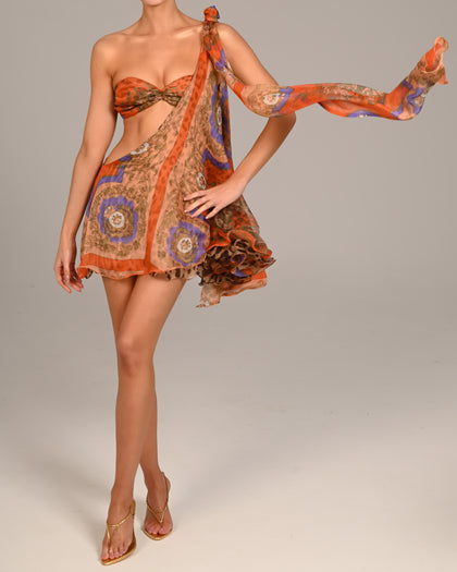 Anthia Dress in Orange Baroque