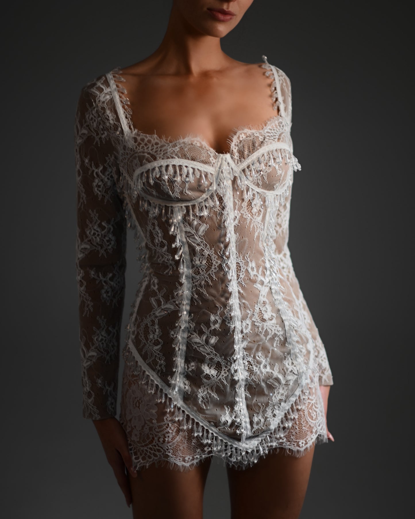 Cici Beaded Dress in White Ready To Ship
