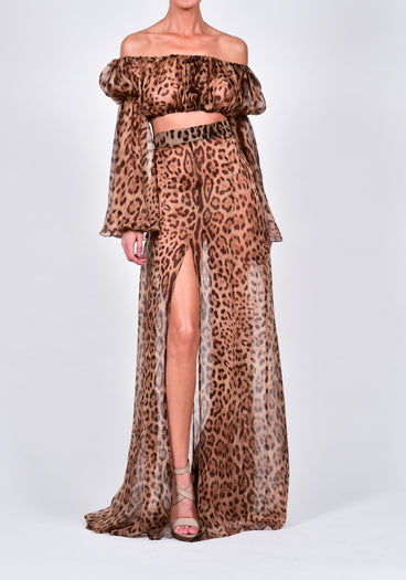 Ava Maxi Skirt in Leopard Print Silk