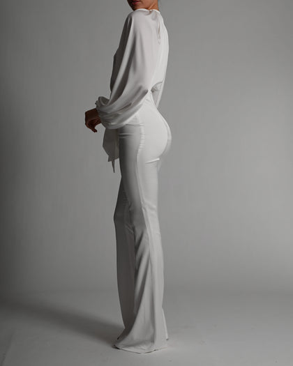 Beaudelle Flares and Bodysuit in Ivory Satin