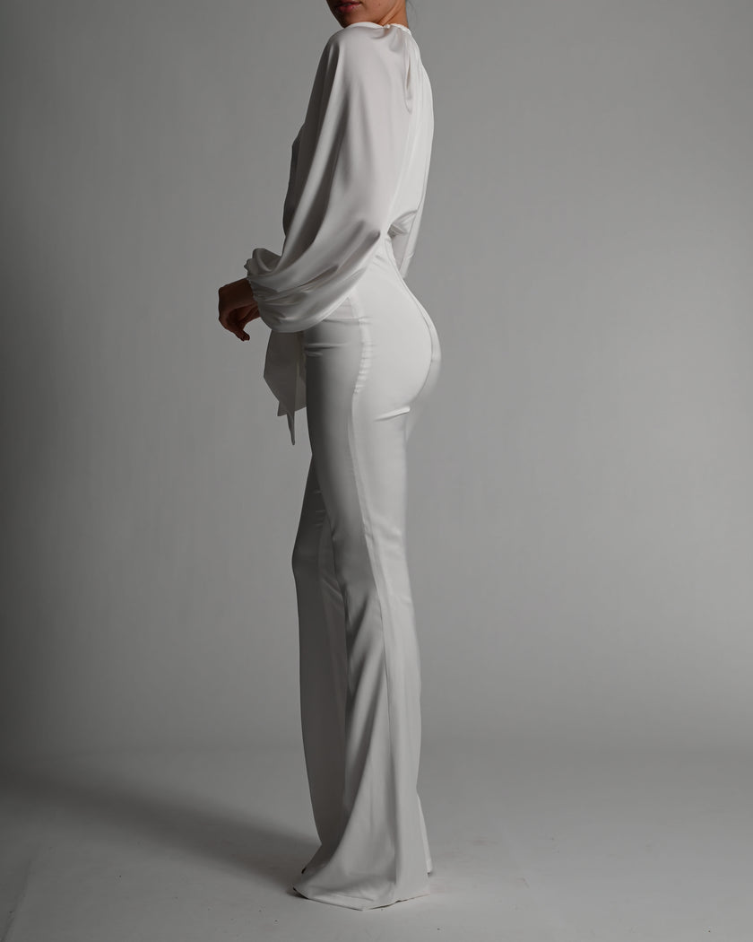 Beaudelle Flares and Bodysuit in Ivory Satin
