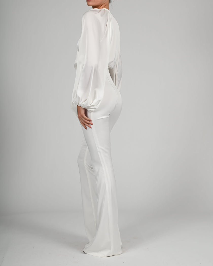 Beaudelle Flares and Bodysuit in Ivory Satin