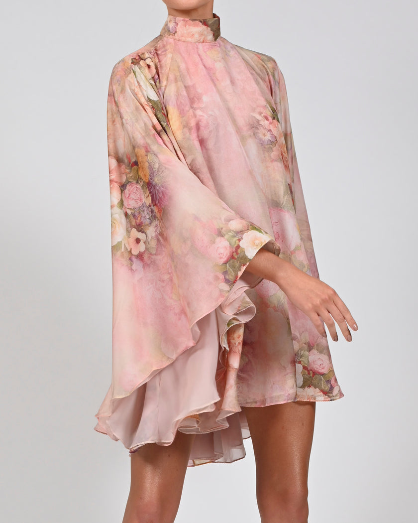 High Neck Lorena Dress in Rose Silk