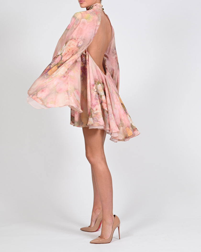 High Neck Lorena Dress in Rose Silk