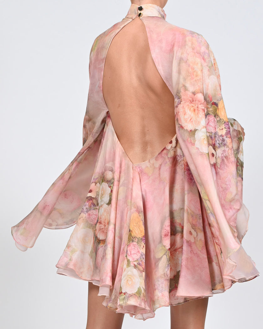High Neck Lorena Dress in Rose Silk
