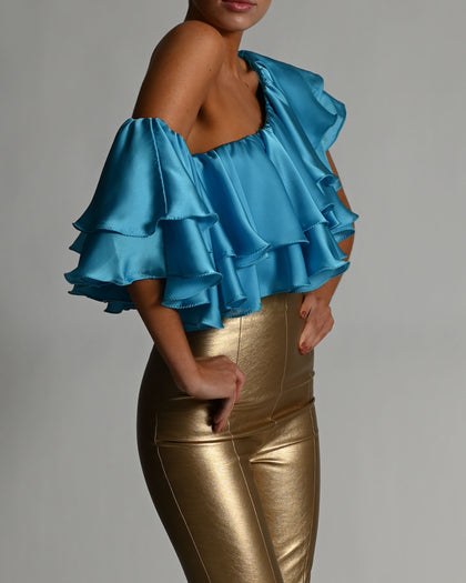 High Waisted Leather Trousers in Gold