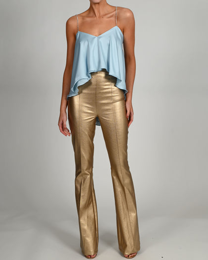 High Waisted Leather Flares in Gold