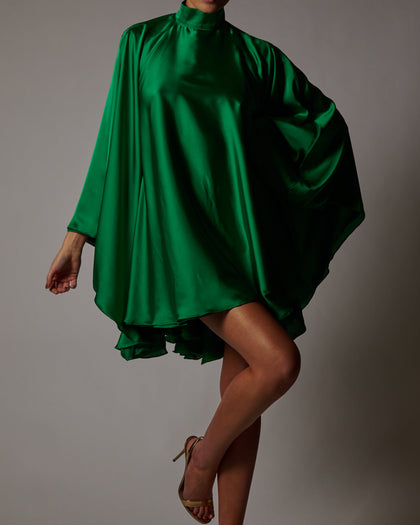 High Neck Lorena Dress in Emerald