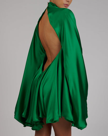 High Neck Lorena Dress in Emerald