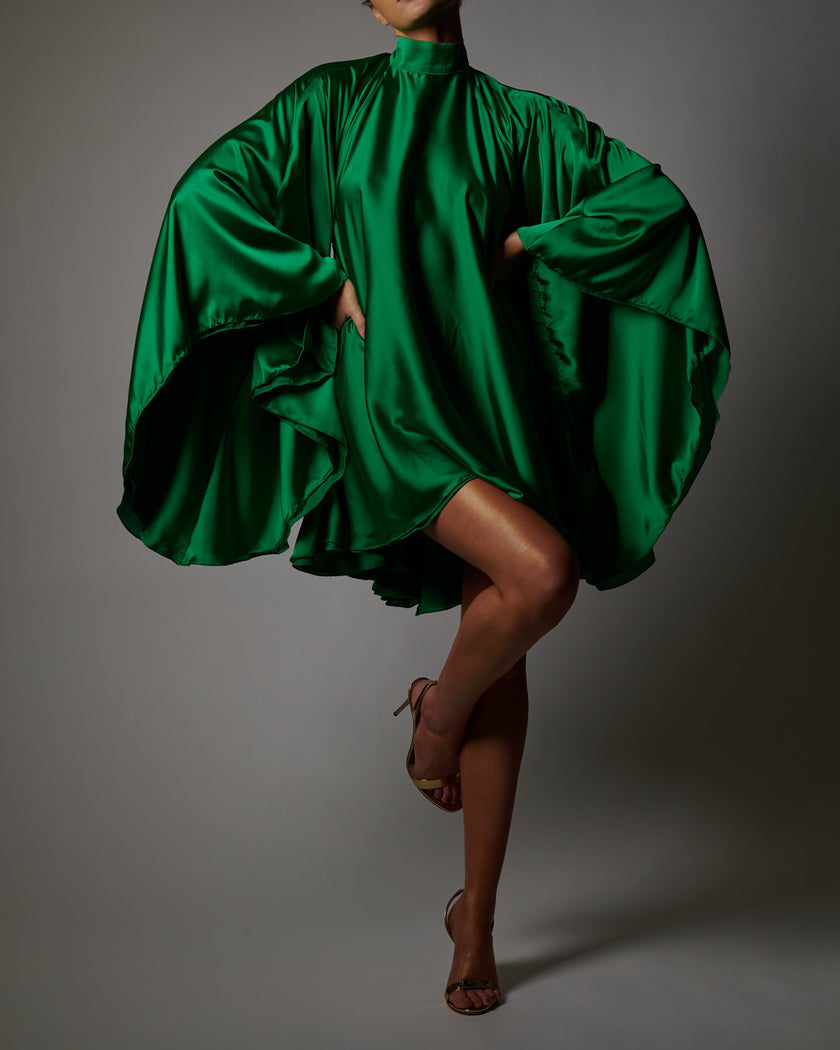 High Neck Lorena Dress in Emerald