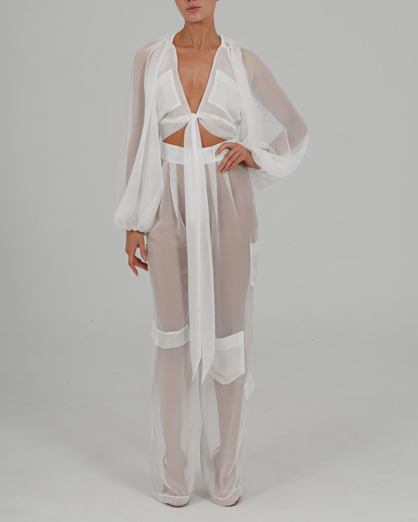 Alex High Waist Trousers in Ivory