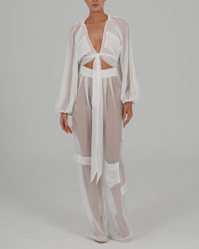 Alex High Waist Trousers in Ivory