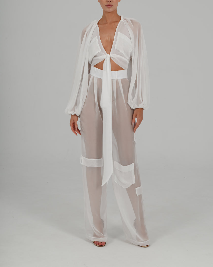 Alex High Waist Trousers in Ivory