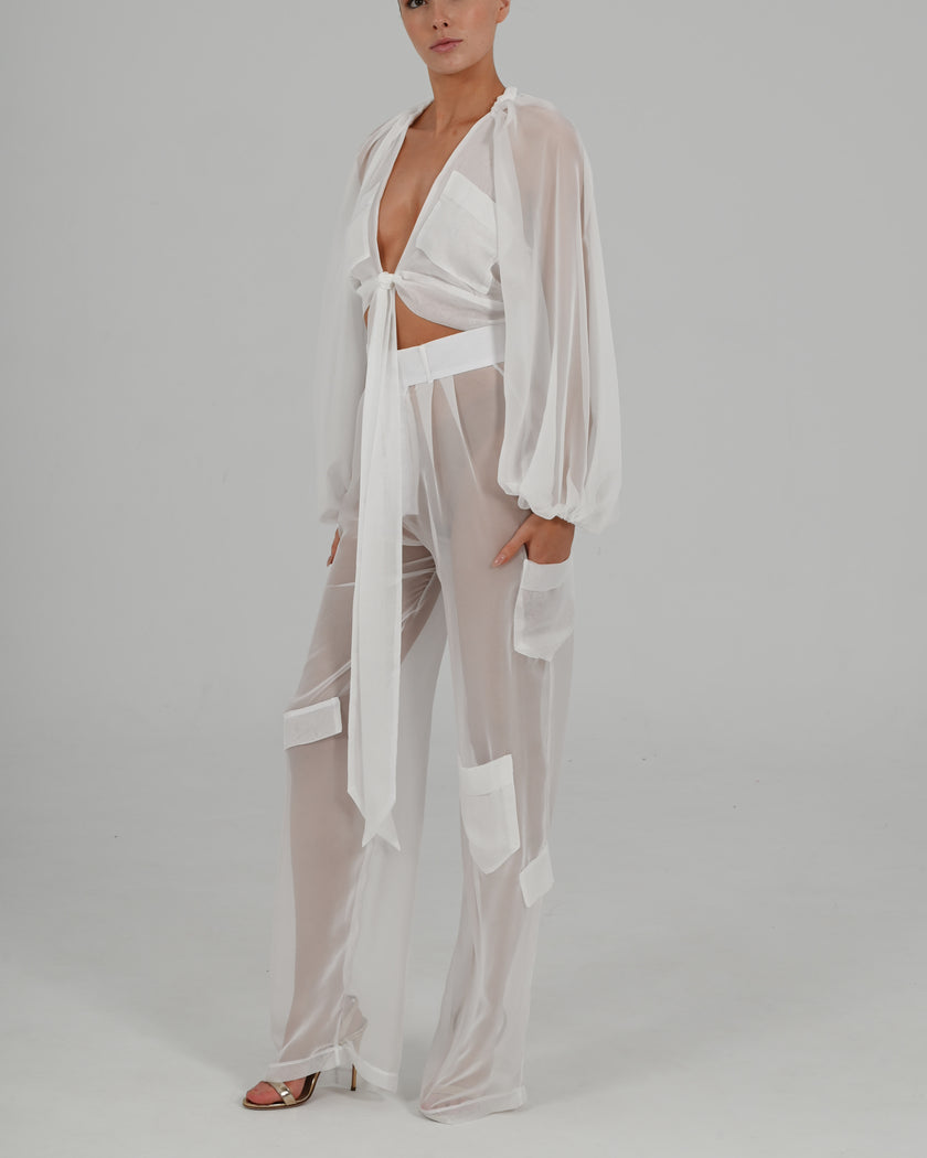 Alex High Waist Trousers in Ivory