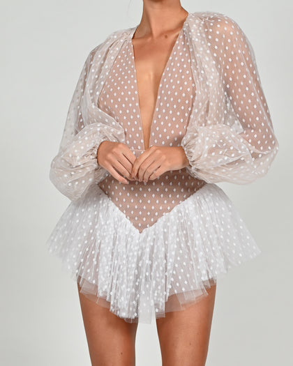 Beaudelle Bodysuit in White Polka