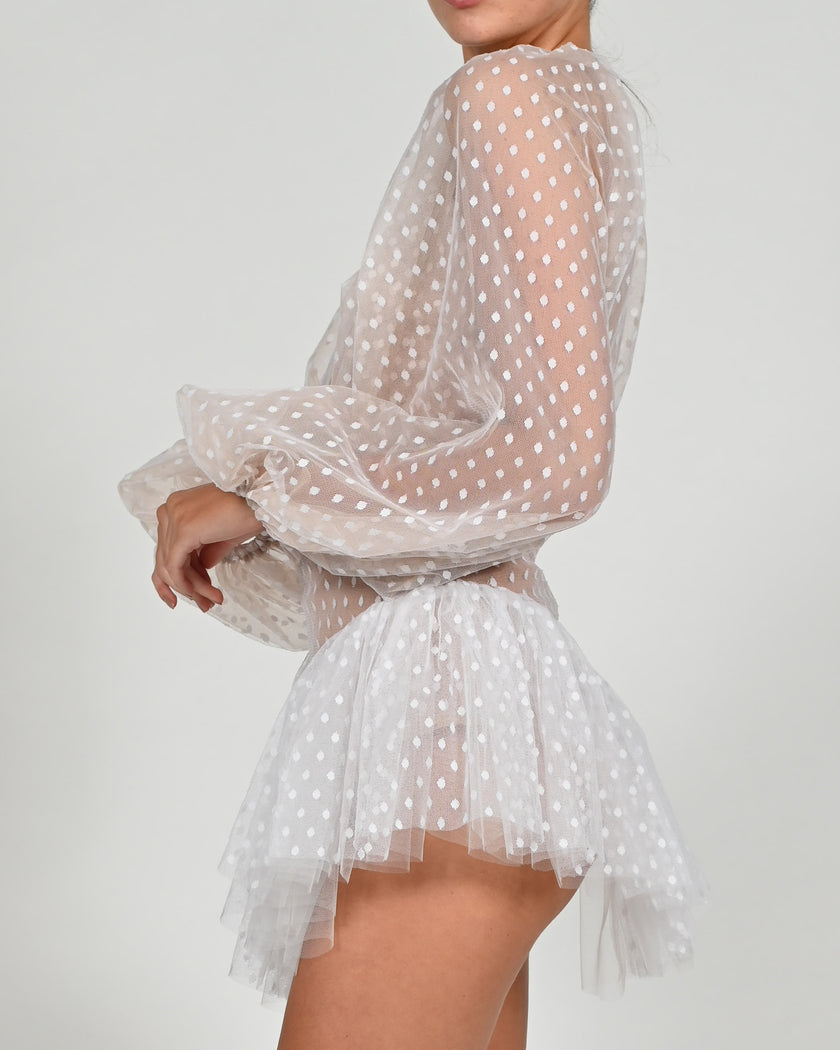 Beaudelle Bodysuit in White Polka