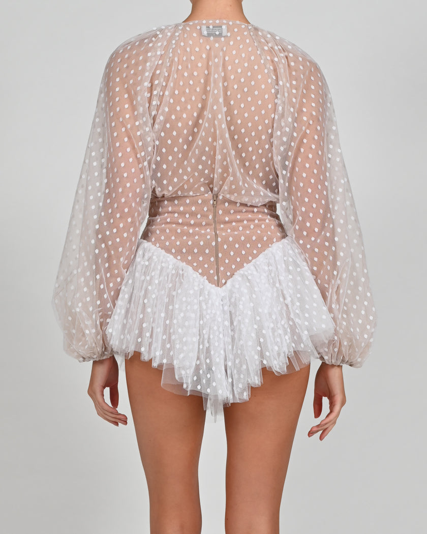 Beaudelle Bodysuit in White Polka