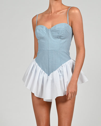 Dolce Playsuit in Denim and Poplin