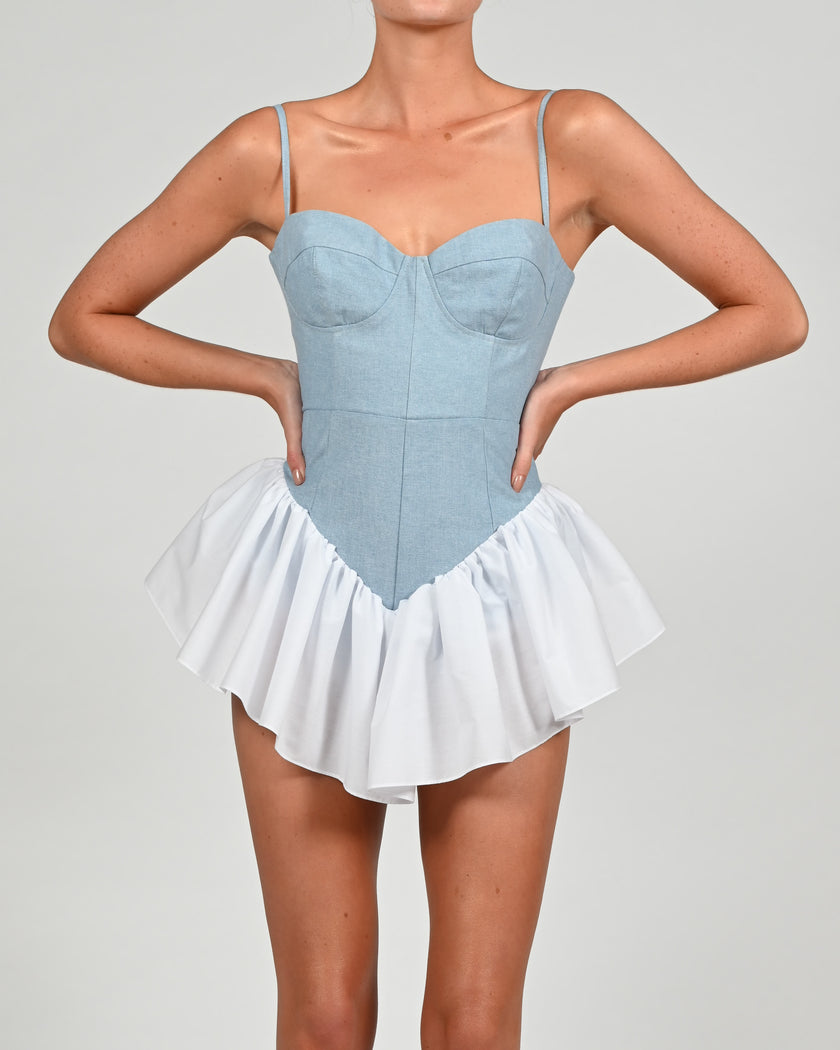 Dolce Playsuit in Denim and Poplin