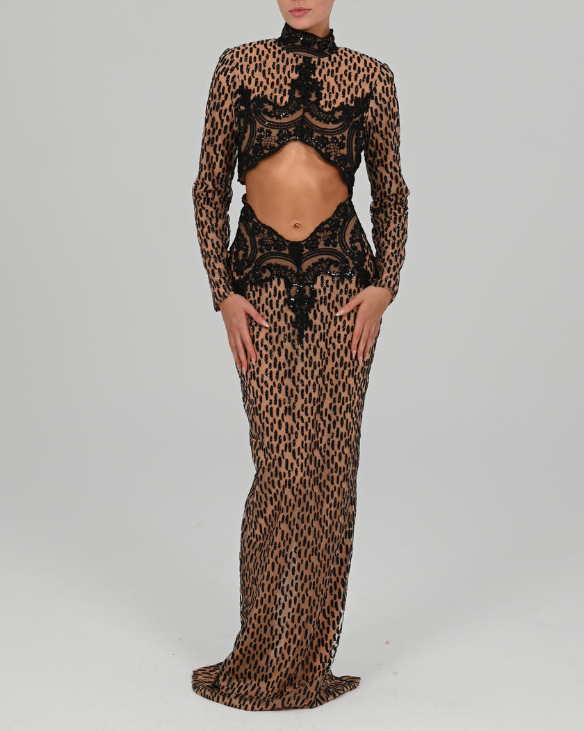 Tika Maxi Skirt in Black Glitz