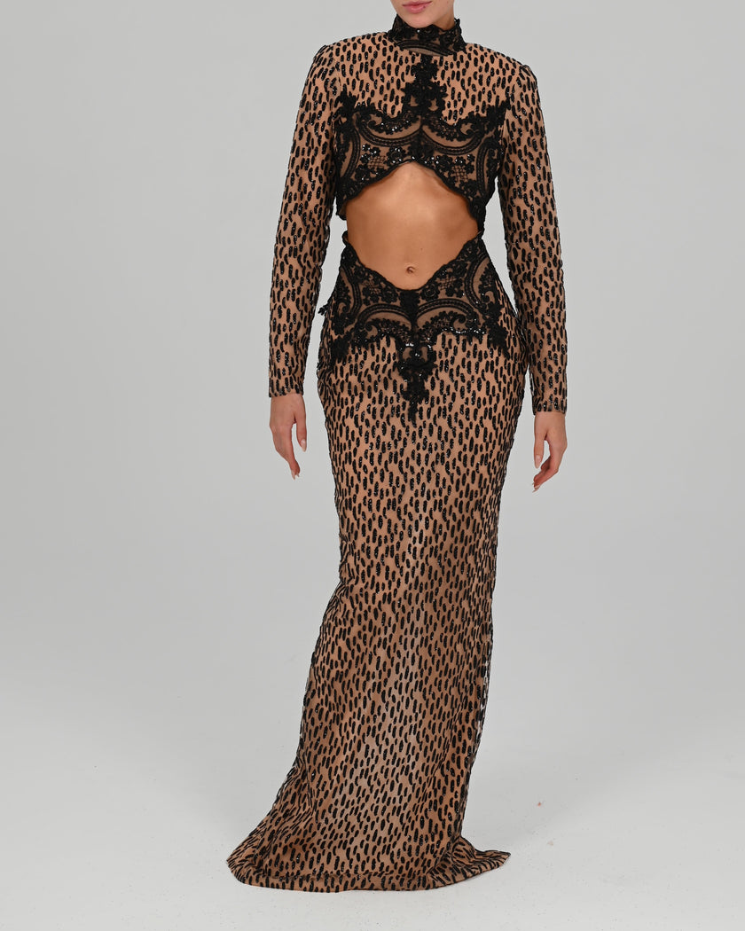 Tika Maxi Skirt in Black Glitz