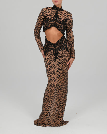 Tika Maxi Skirt in Black Glitz