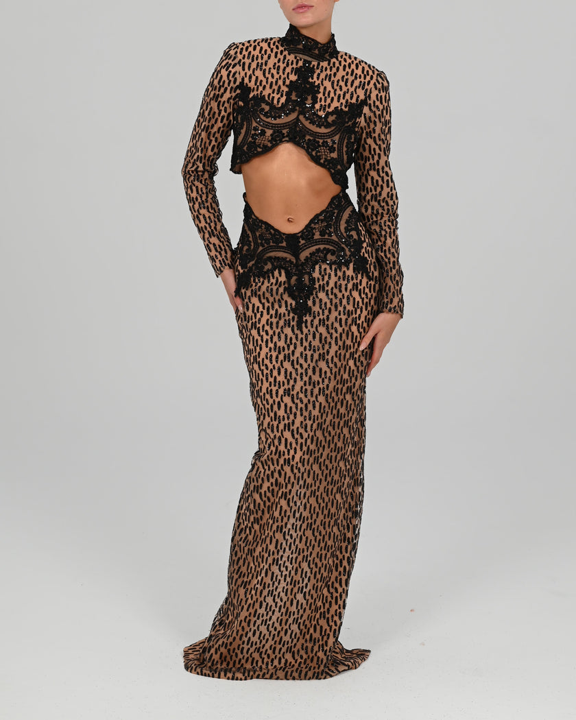 Tika Maxi Skirt in Black Glitz