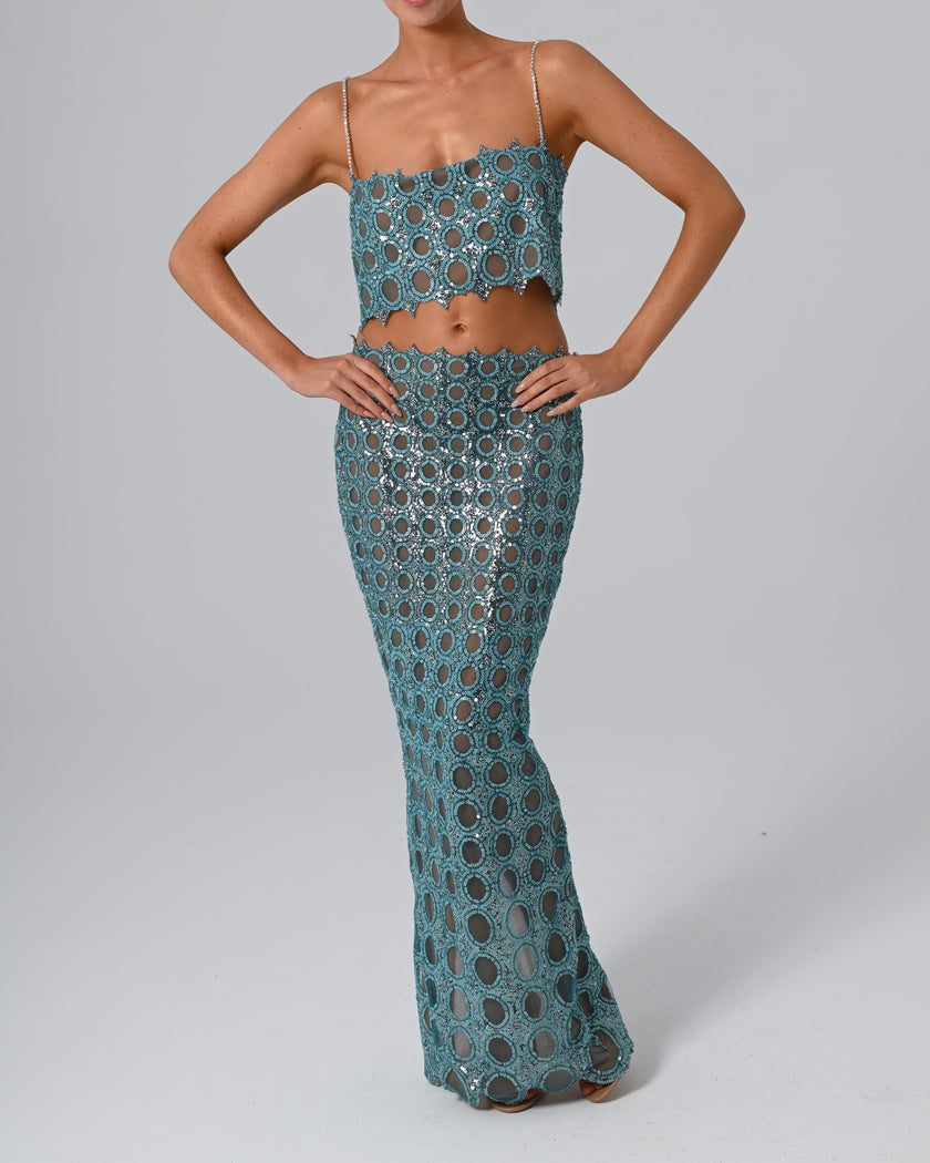 Venus Top and Maxi Skirt in Galaxy Blue