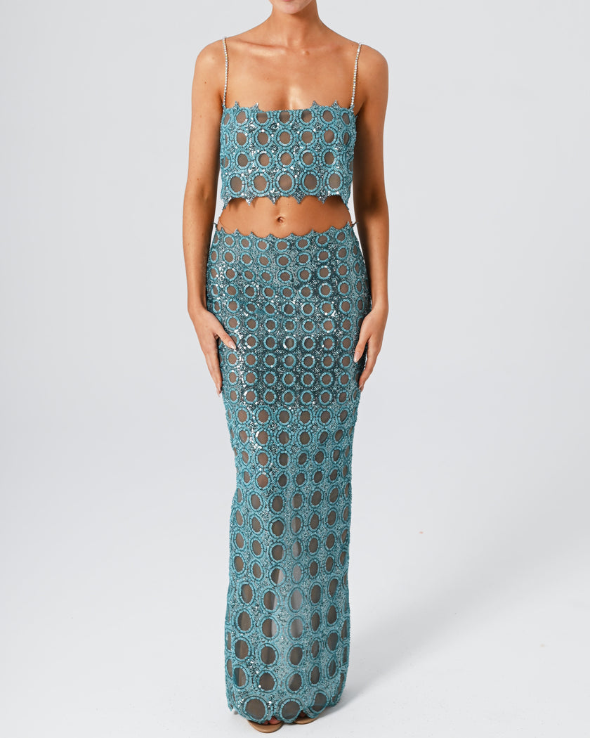 Venus Top and Maxi Skirt in Galaxy Blue