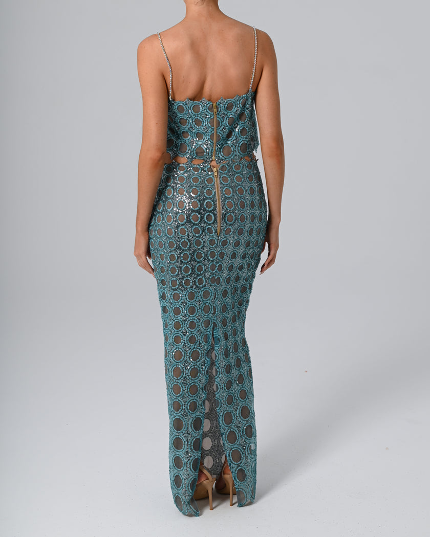 Venus Top and Maxi Skirt in Galaxy Blue
