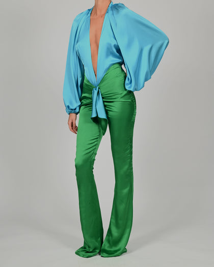 Beaudelle Flares and Bodysuit in Turquoise and Green Satin