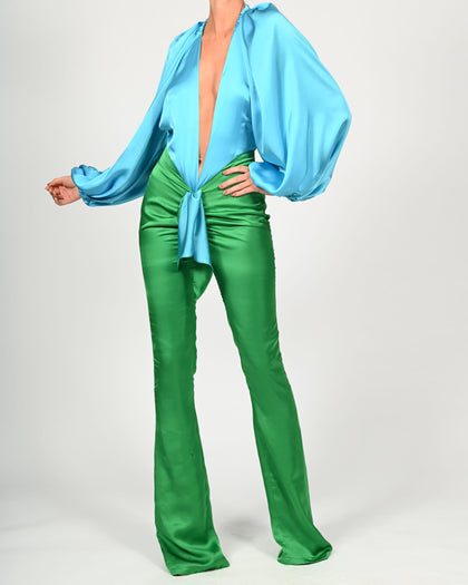 Beaudelle Flares and Bodysuit in Turquoise and Green Satin